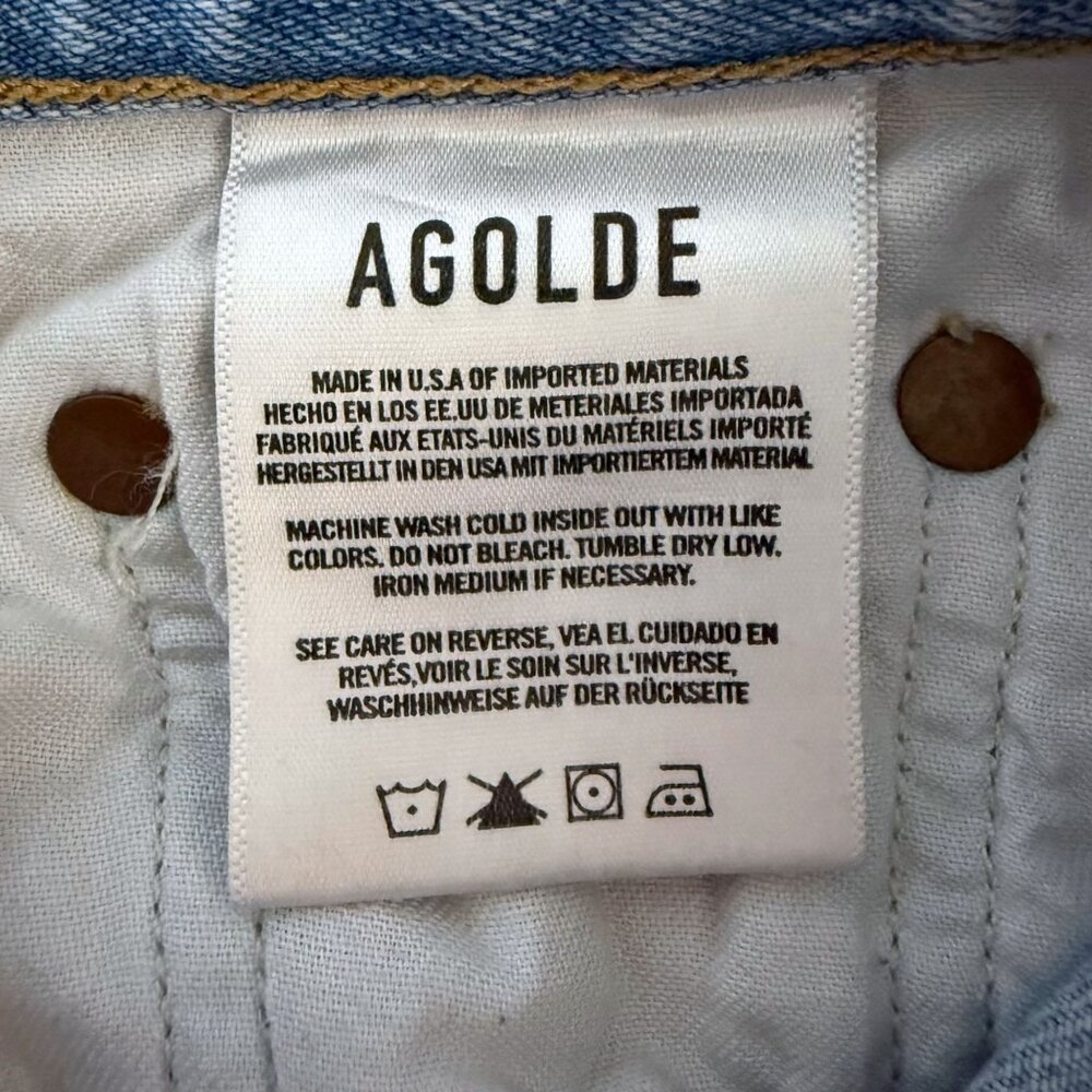 Agolde Riley High-Rise Straight Crop Jeans Blue Women's 24 Distressed Button-Fly - Picture 10 of 11